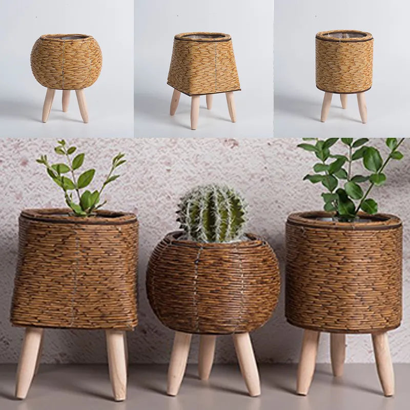 Shelf Rattan Woven Flower Pot