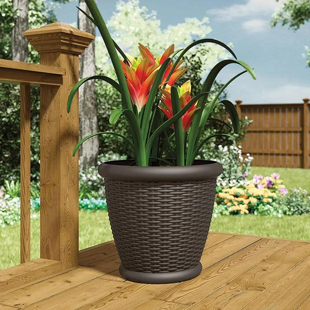 18 Inch Round Decorative Plastic Wicker Flower Pot