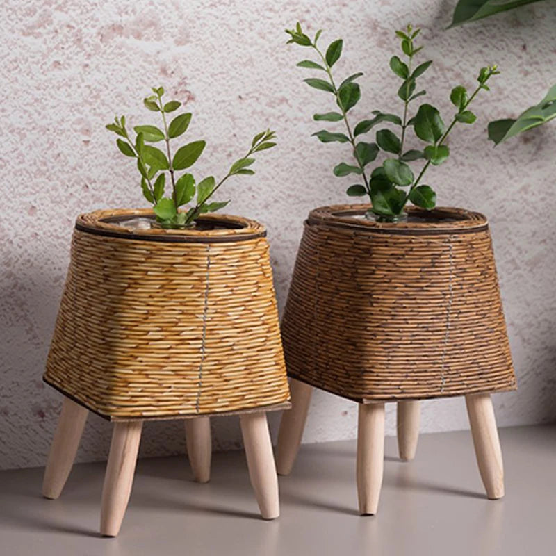 Shelf Rattan Woven Flower Pot