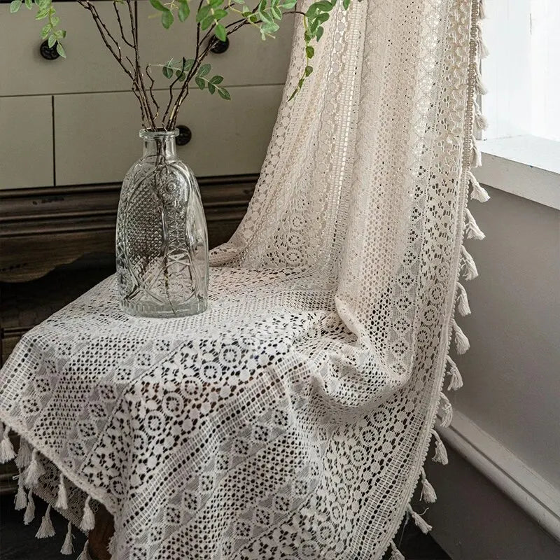 1pc Boho Curtain Crochet Lace Semi-Sheer