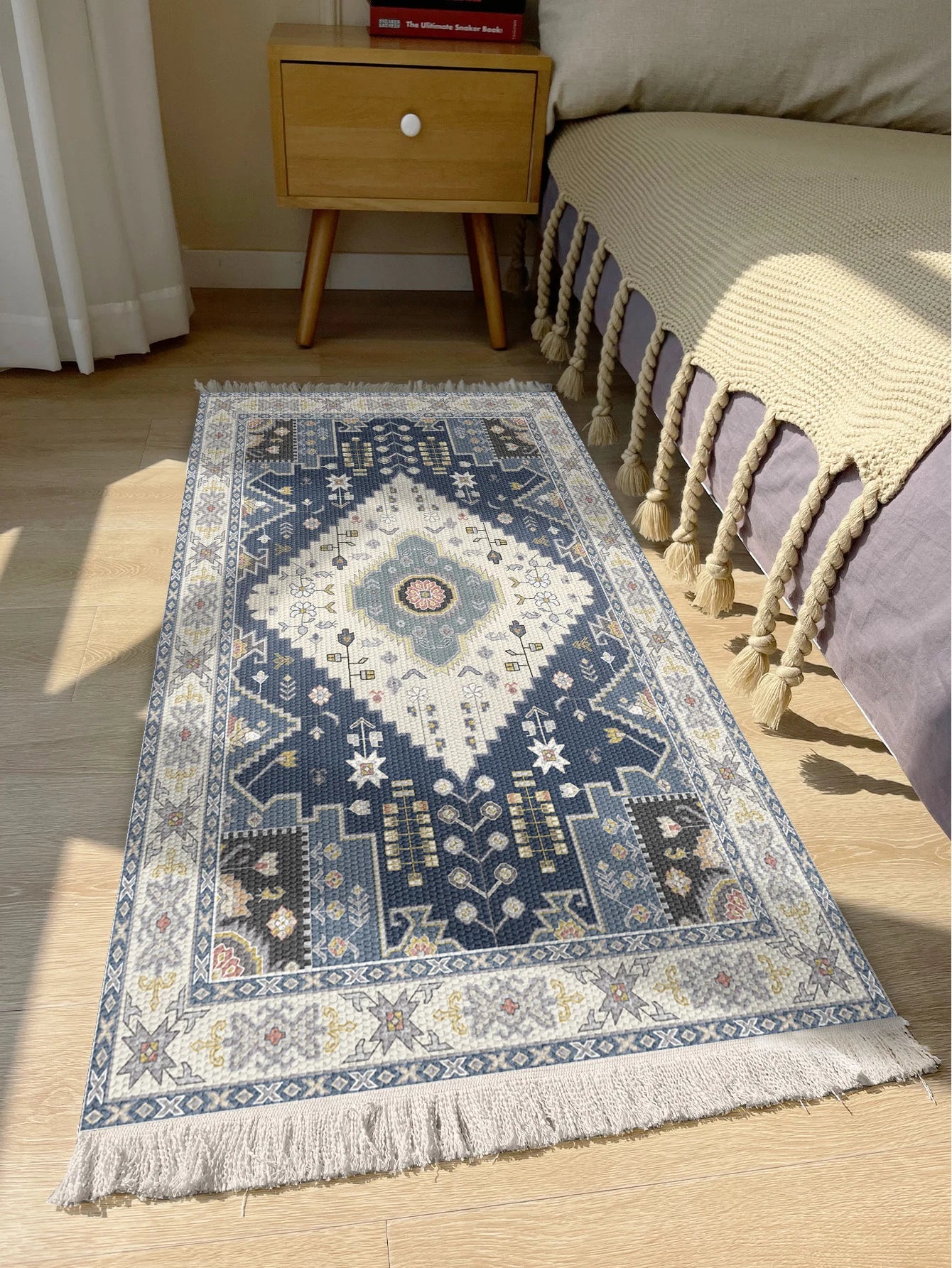 Handwoven cotton linen carpet retro Bohemian style