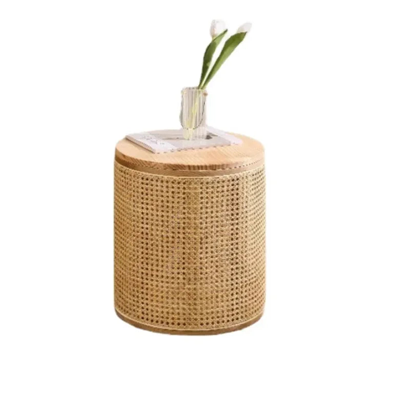 Bedside Table Solid Wood Rattan