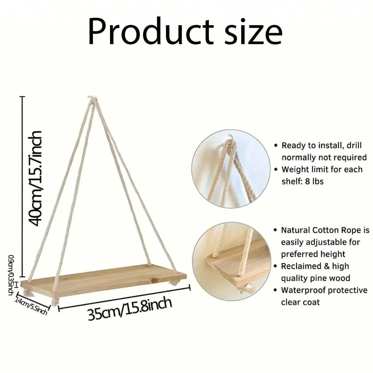 1PC Wooden Hanging Wall Shelve