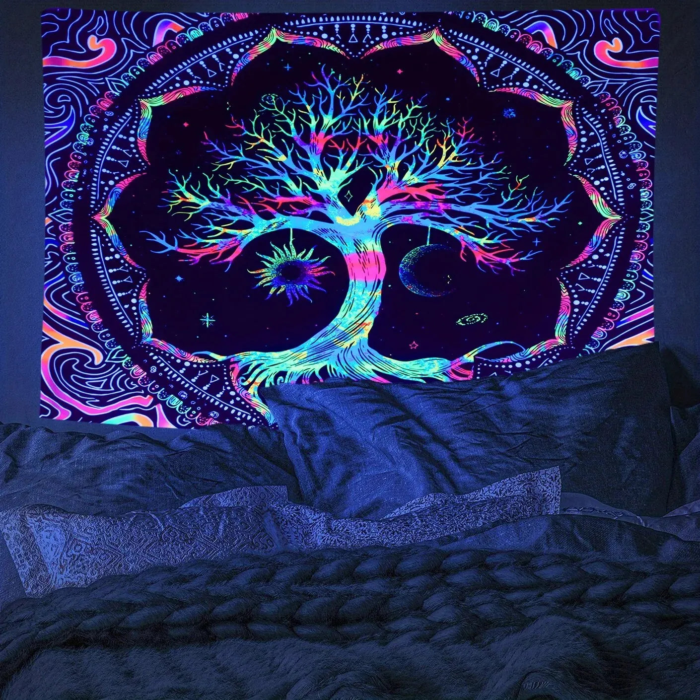 1Pcs 75x58cm Tree of Life Tapestry BlackLight