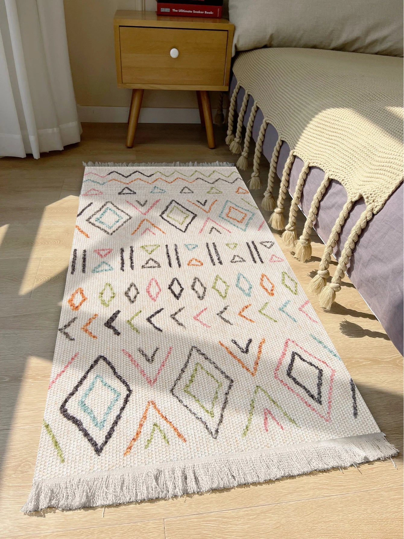 Handwoven cotton linen carpet retro Bohemian style