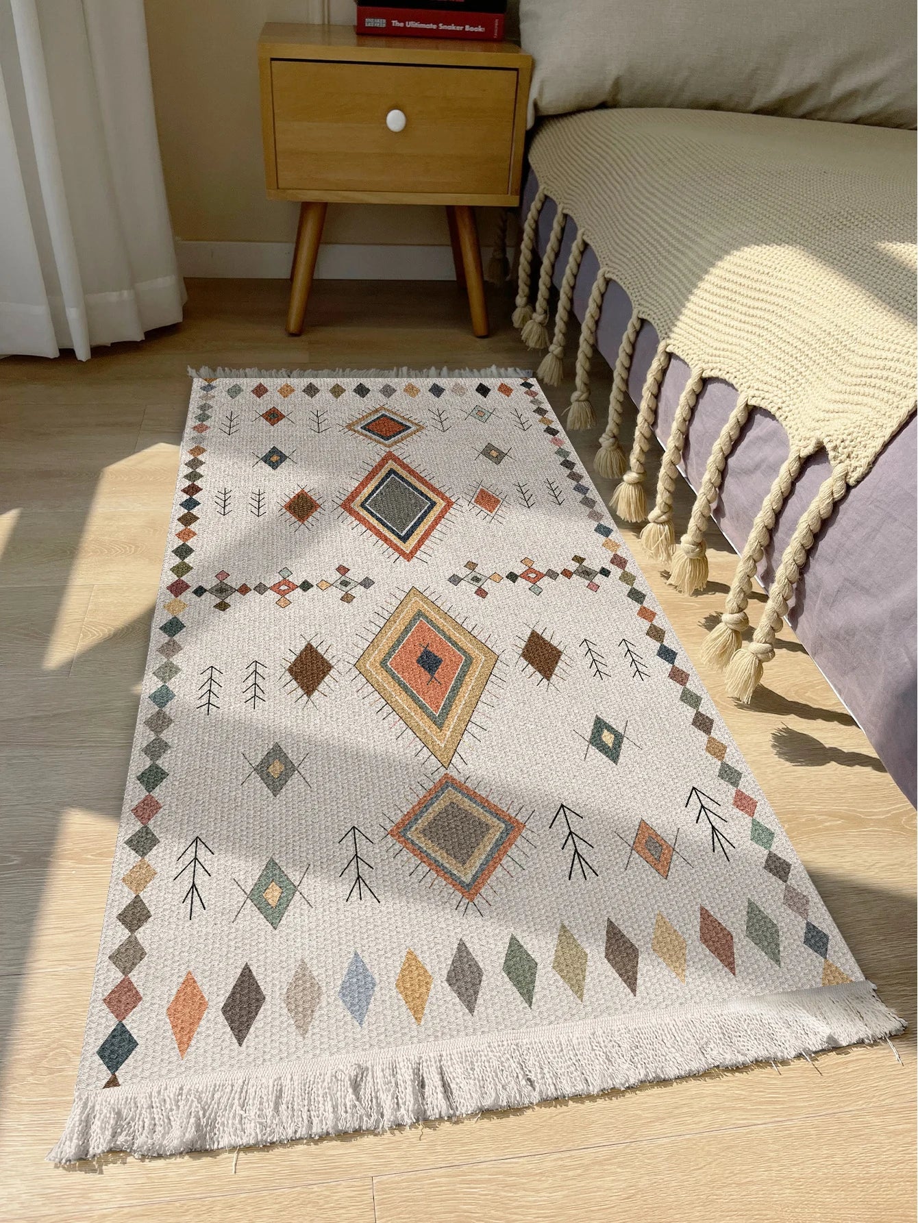 Handwoven cotton linen carpet retro Bohemian style