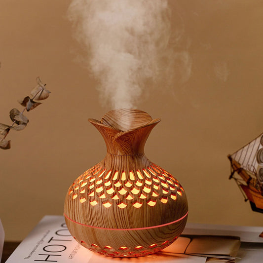 Elegant wood grain flower humidifier/diffuser