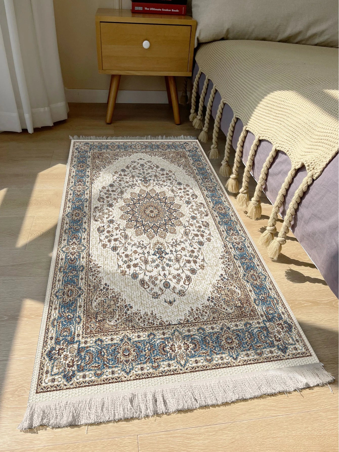 Handwoven cotton linen carpet retro Bohemian style