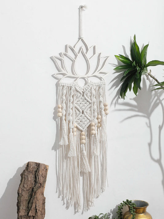 Lotus Macrame Wall Hanging Boho Macrame Dream Catcher Large Craft Ornament for Dorm Home Bedroom Apartment Room Decoration Gift