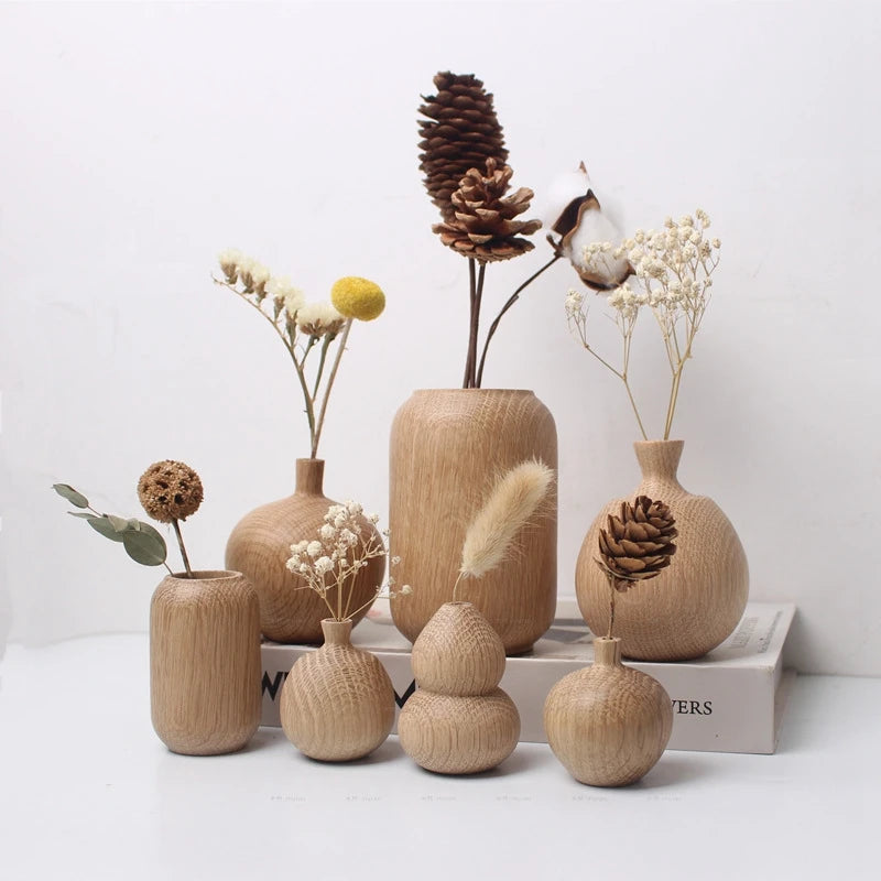 Japanese Flowers Bottle Wooden Vase