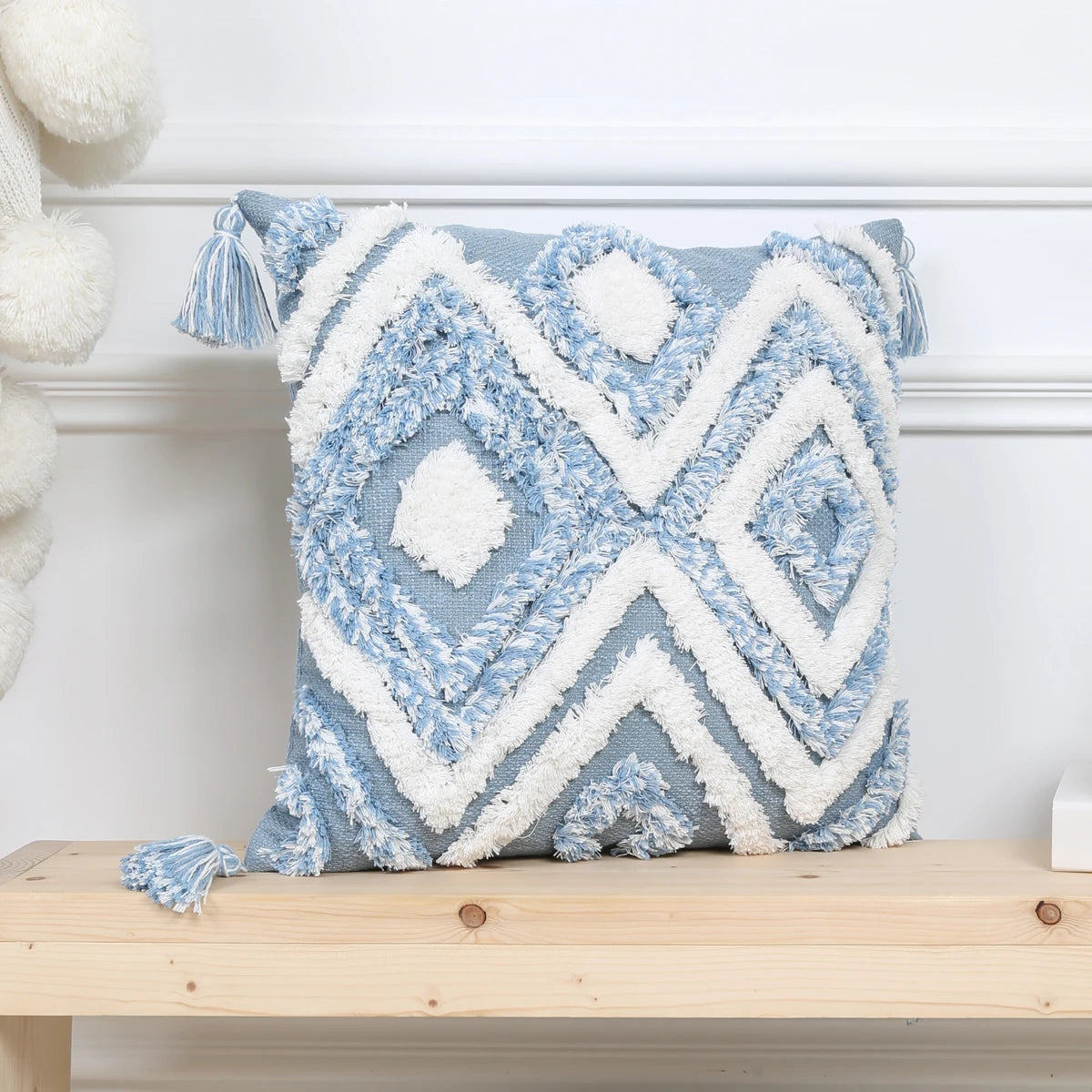 1Pc Blue Geometric Pattern Tufted Throw Pillow Covers