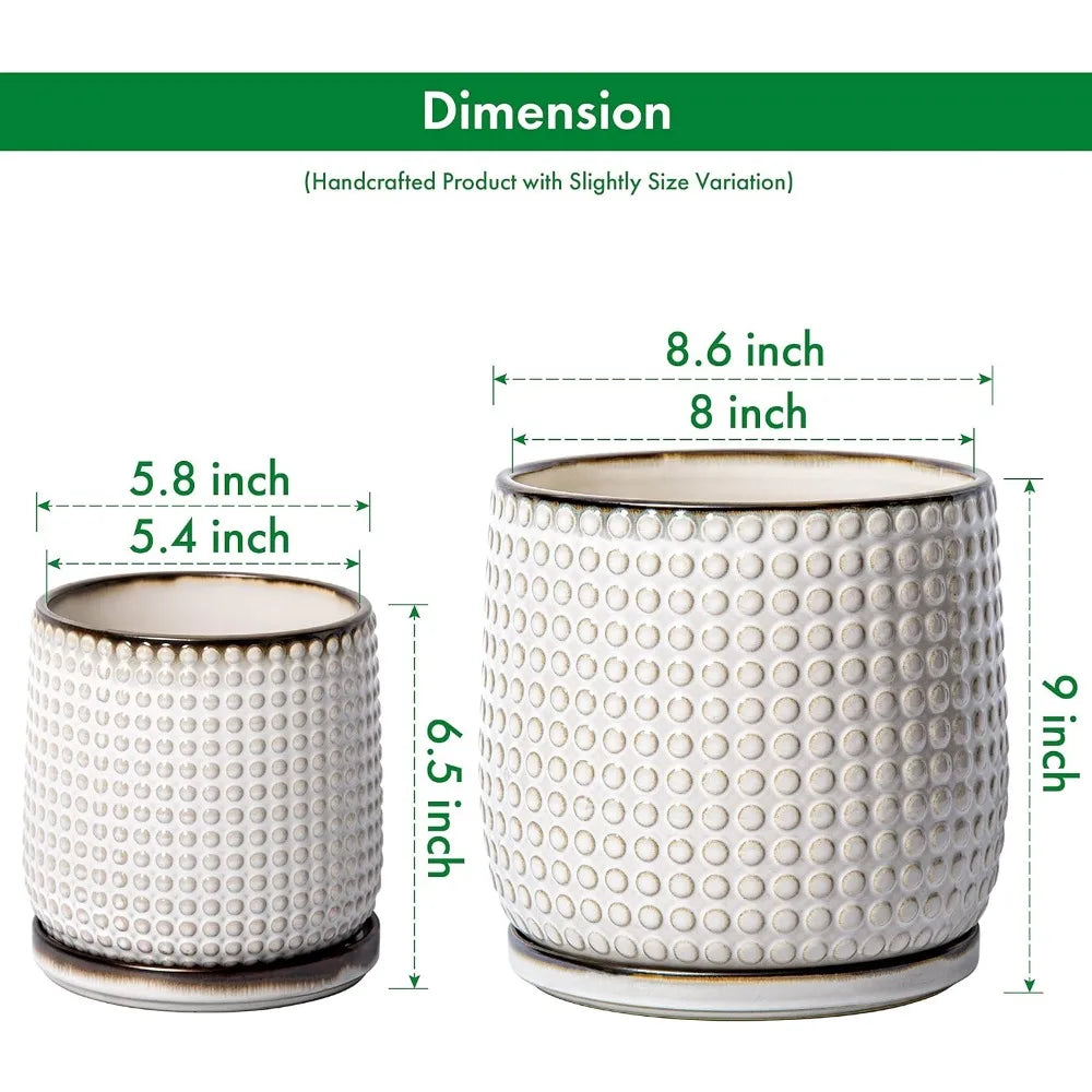 Set of 2, 8 Inch 6 Inch Beaded Design Flowerpots