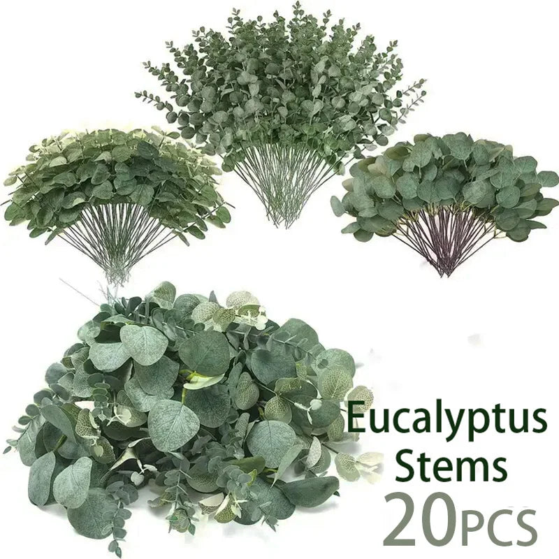 20PCS Artificial Eucalyptus Leaves Stems