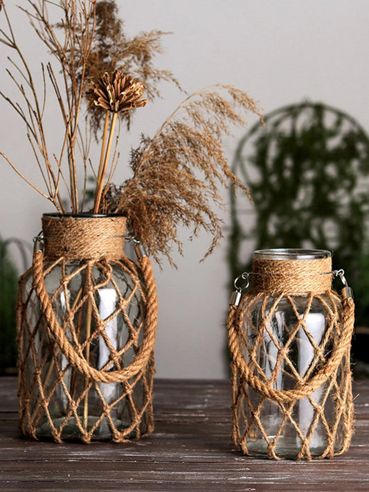 Rustic Hanging Glass Vase Rope