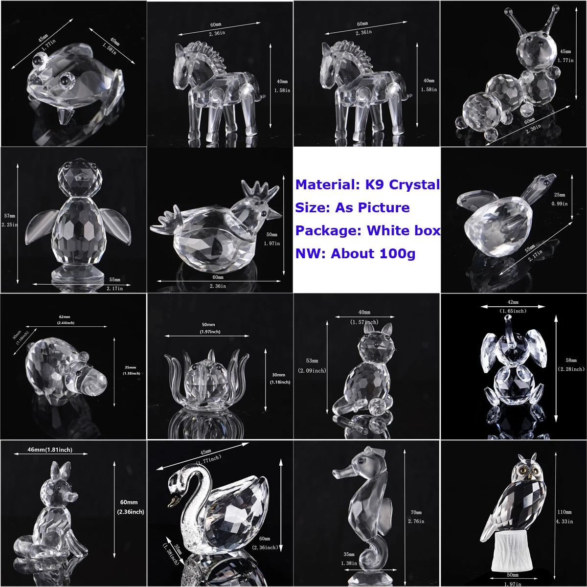 30 Styles Clear Crystal Cute Animal Figurines