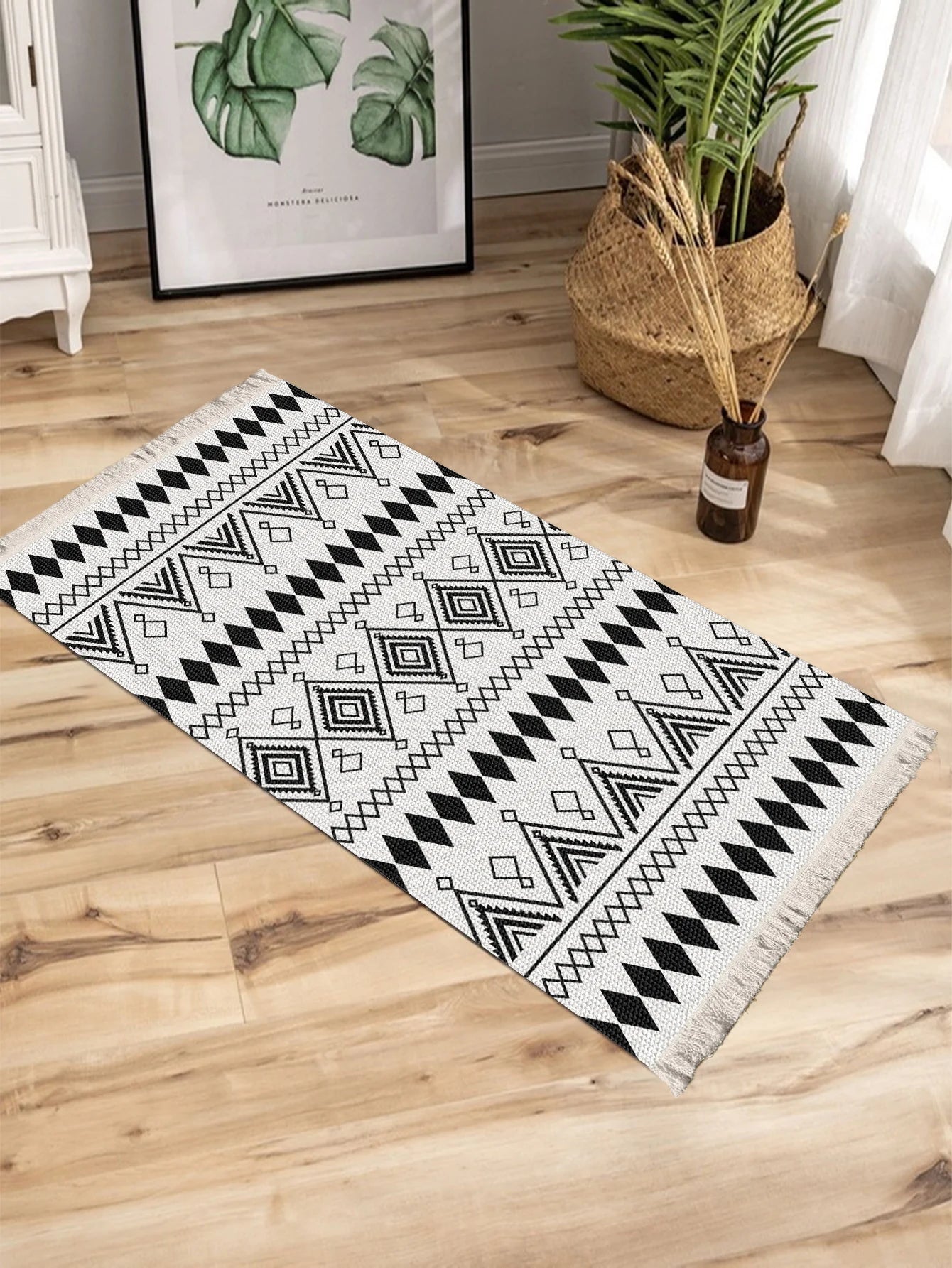 Handwoven cotton linen carpet retro Bohemian style