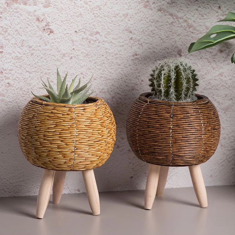 Shelf Rattan Woven Flower Pot