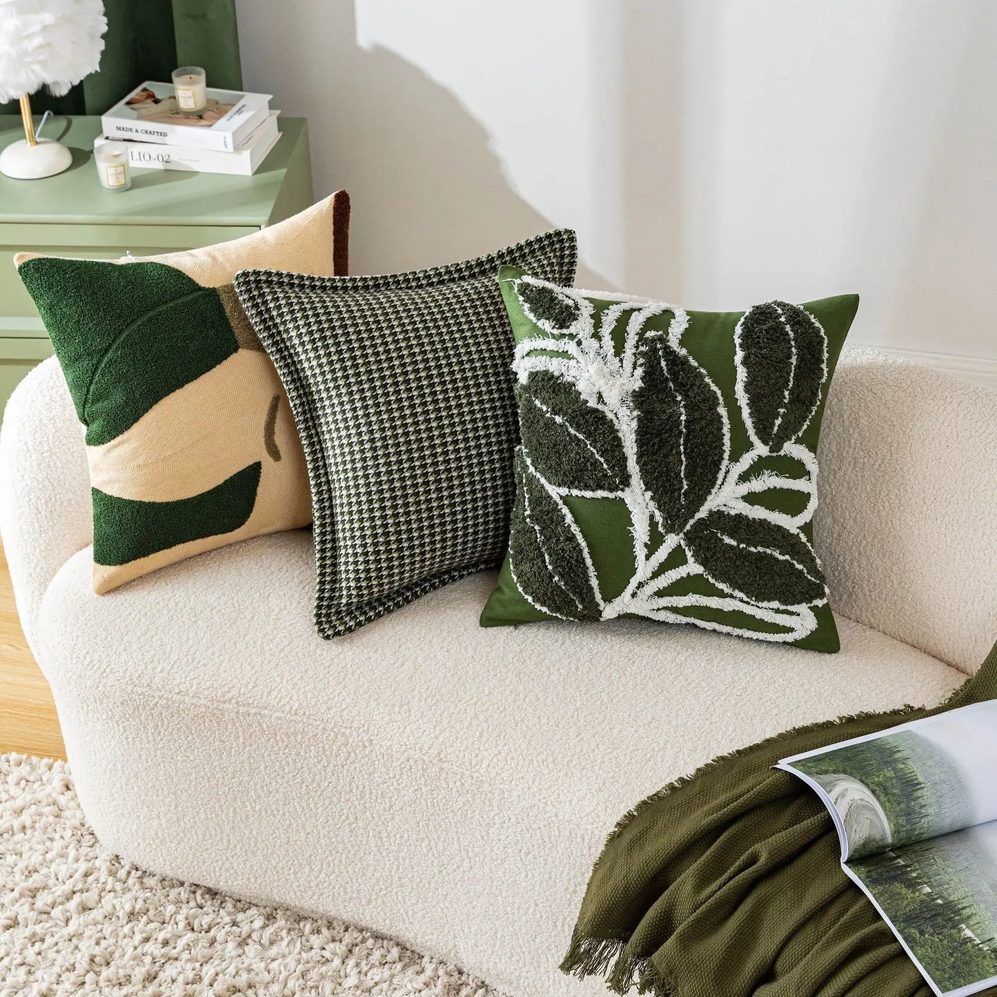 Green Leaf Design Cushion Cover 45x45