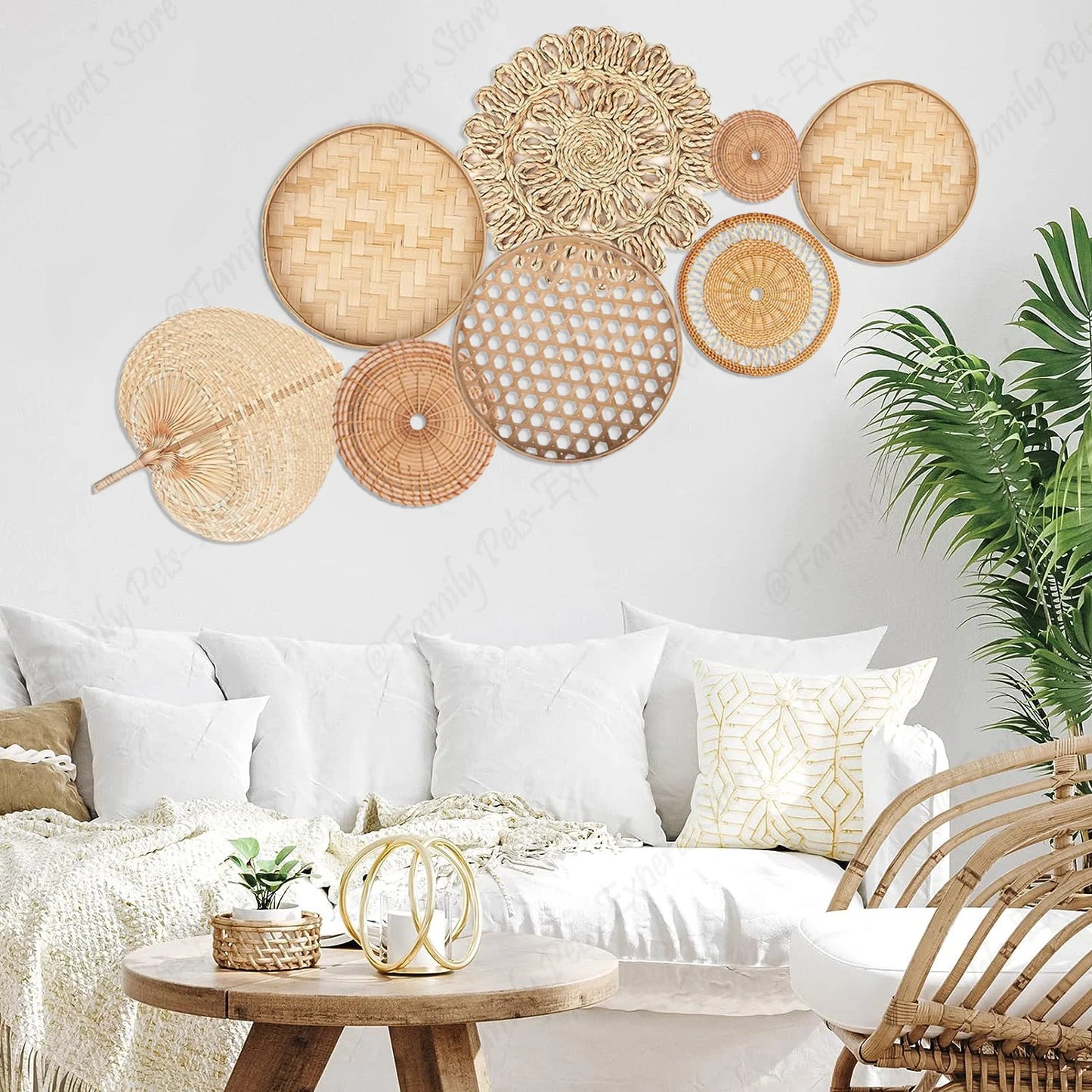 8pcs Rattan Round Wall Basket Decor