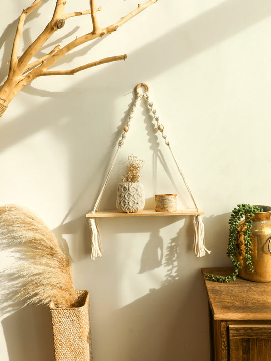 Wood Wall Shelf Macrame