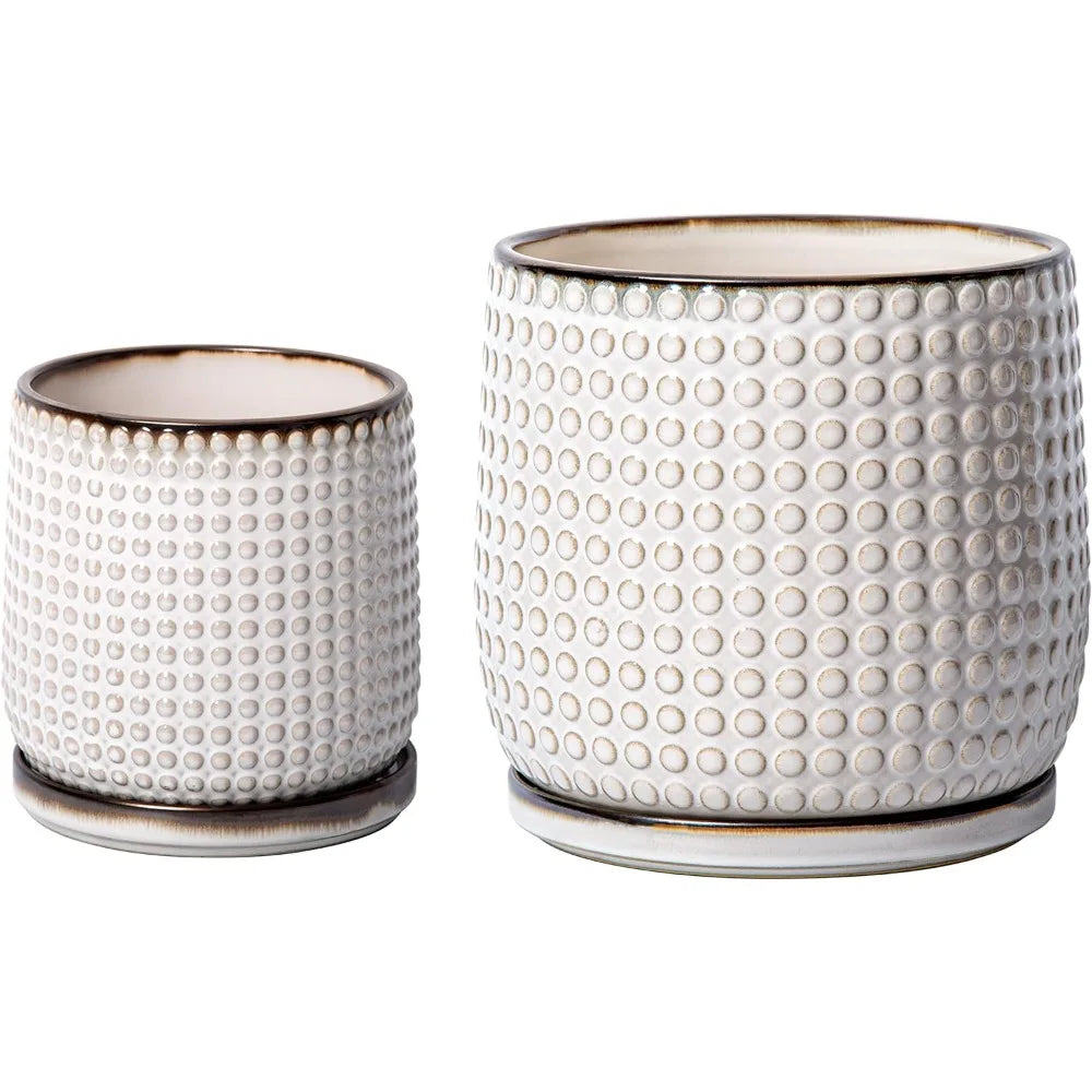 Set of 2, 8 Inch 6 Inch Beaded Design Flowerpots