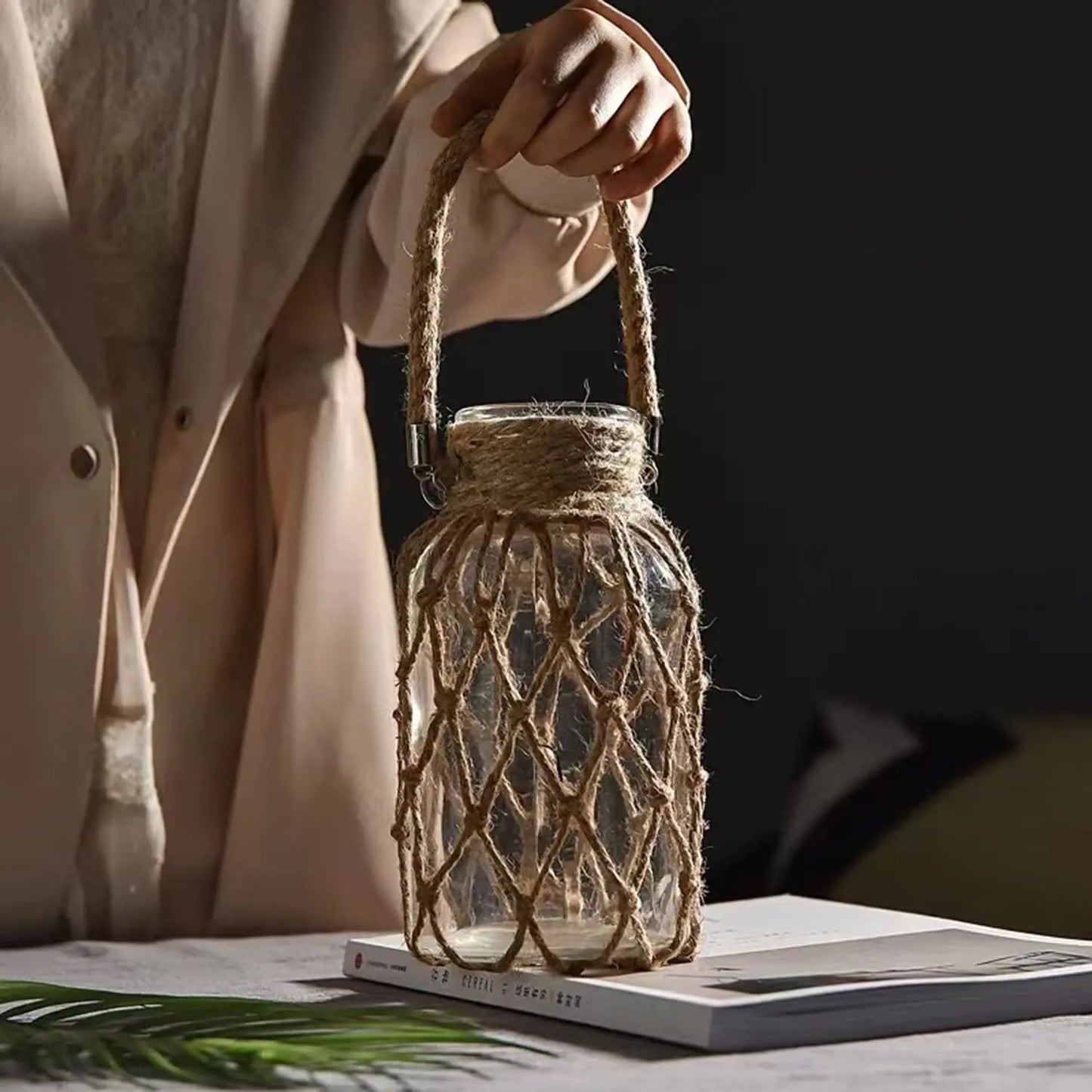 Rustic Hanging Glass Vase Rope