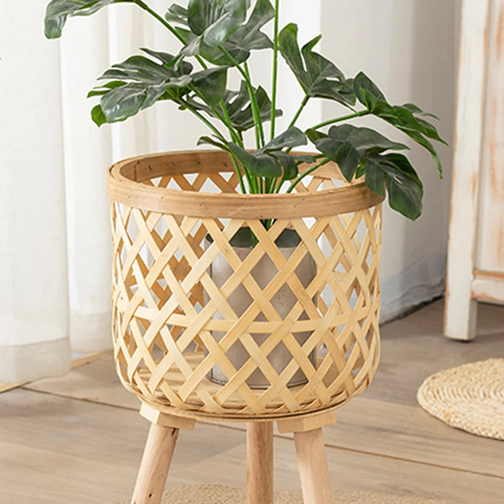 Bamboo Woven Flower Pot with Stand  Plant