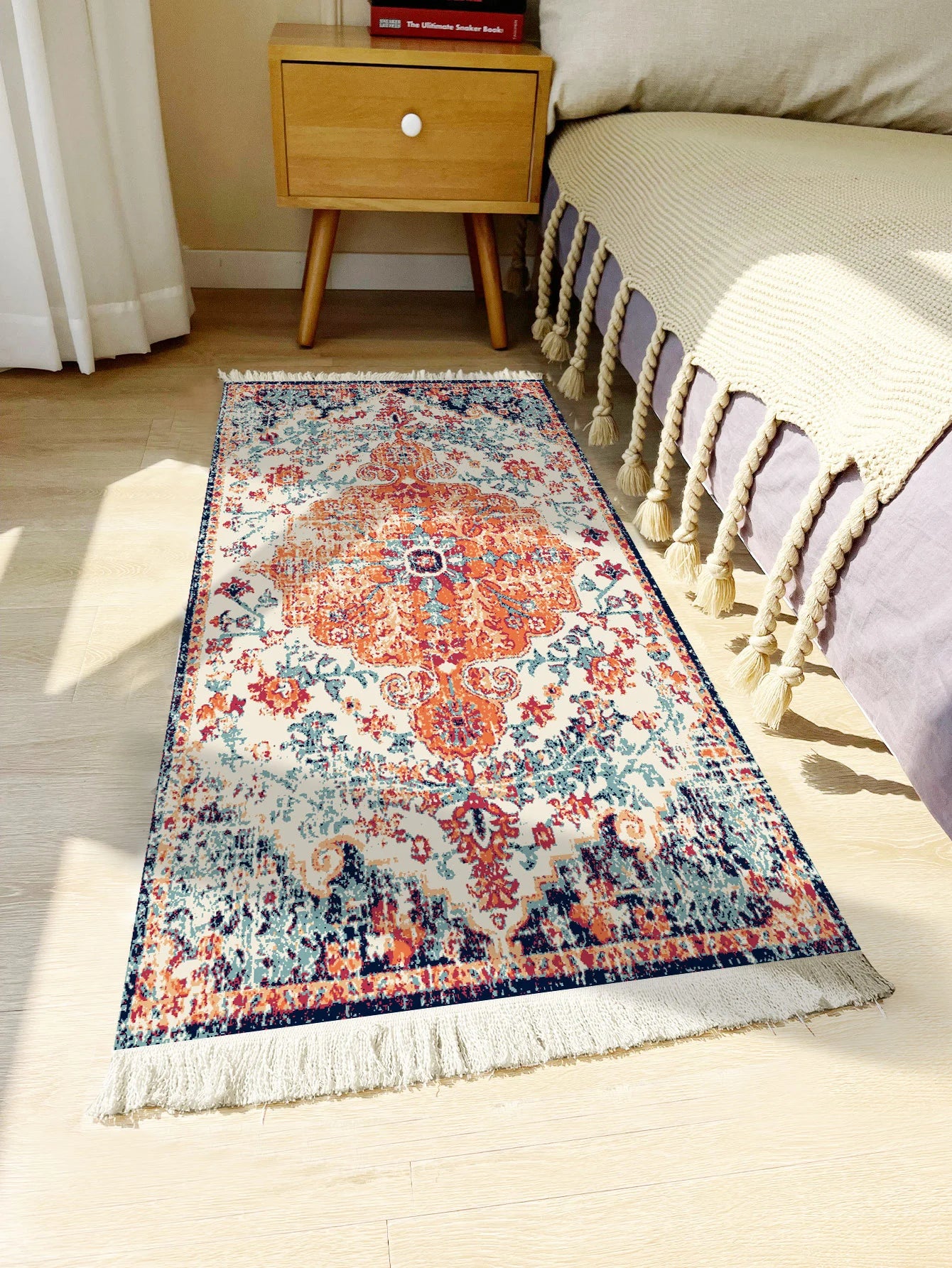 Handwoven cotton linen carpet retro Bohemian style