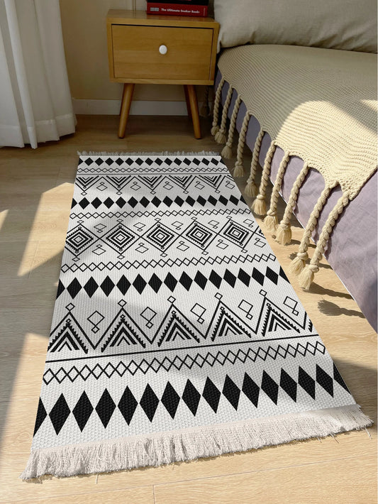 Handwoven cotton linen carpet retro Bohemian style