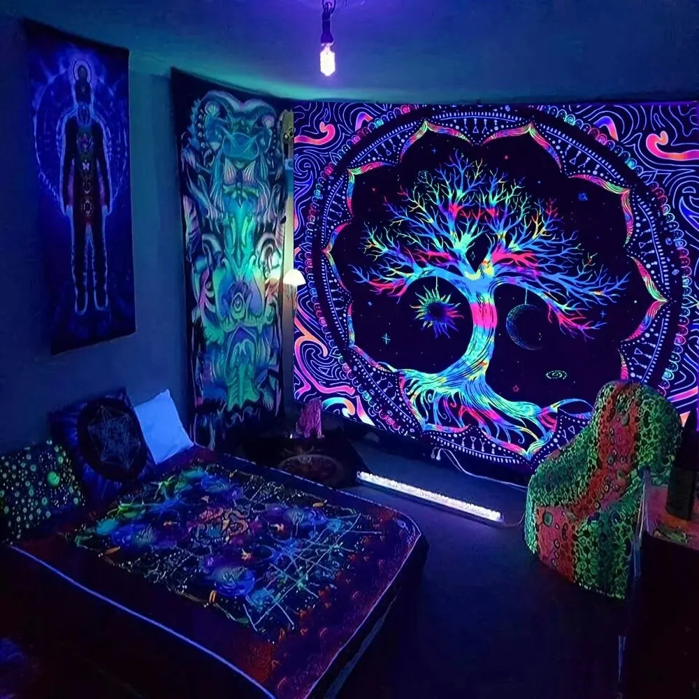 1Pcs 75x58cm Tree of Life Tapestry BlackLight